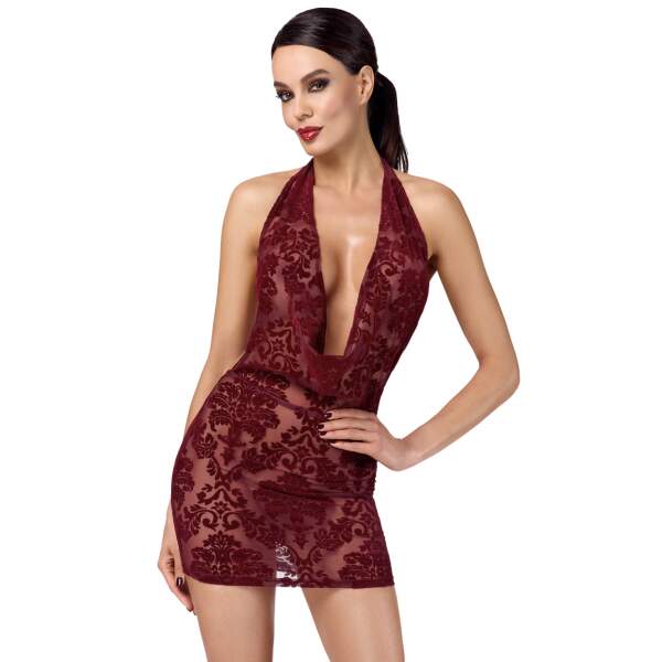 Noir Handmade - F385 - Kink Royal Cascade - Mini Jurk - Gaas - Flockprint - Rood - Afbeelding 5