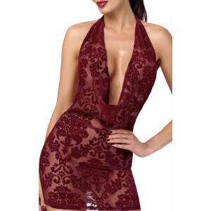 Noir Handmade - F385 - Kink Royal Cascade - Mini Jurk - Gaas - Flockprint - Rood