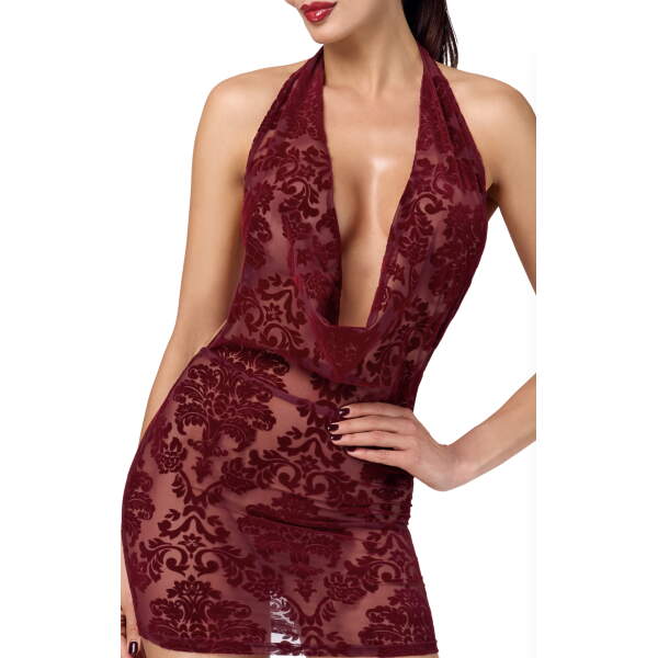 Noir Handmade - F385 - Kink Royal Cascade - Mini Jurk - Gaas - Flockprint - Rood