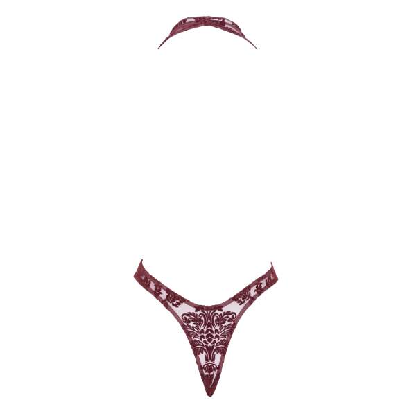 Noir Handmade - F386 - Kink Royal Cascade - Stringbody - Gaas - Flockprint - Rood - Afbeelding 7