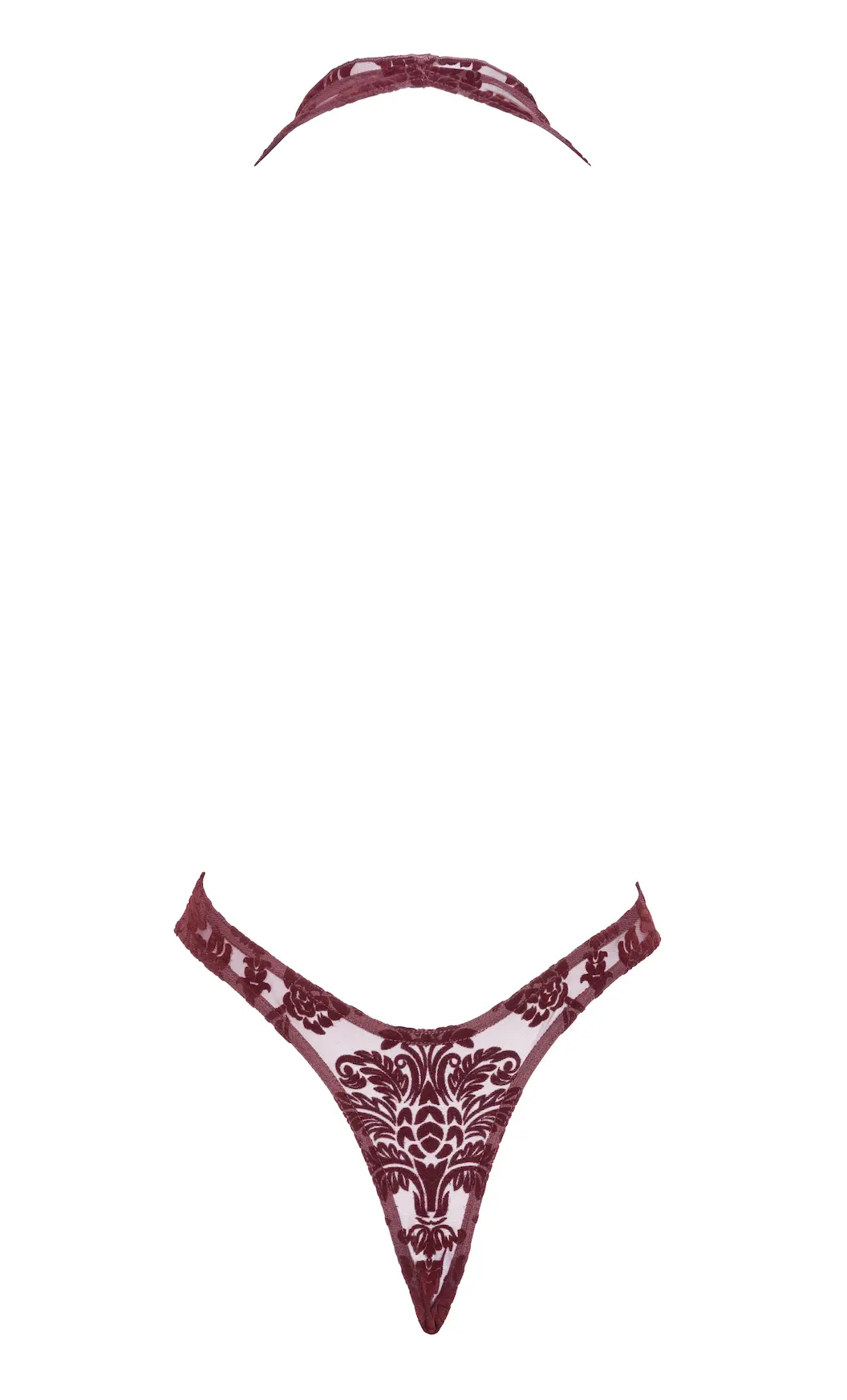 Noir Handmade - F386 - Kink Royal Cascade - Stringbody - Gaas - Flockprint - Rood - Afbeelding 7