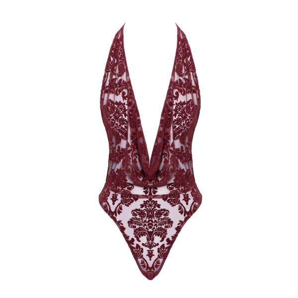 Noir Handmade - F386 - Kink Royal Cascade - Stringbody - Gaas - Flockprint - Rood - Afbeelding 6