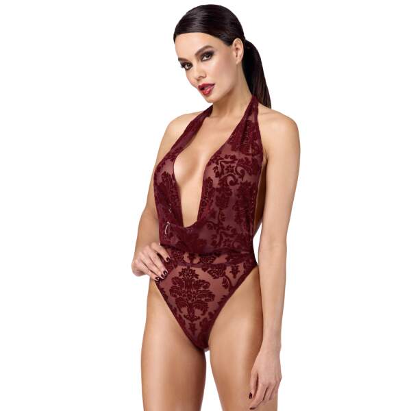 Noir Handmade - F386 - Kink Royal Cascade - Stringbody - Gaas - Flockprint - Rood - Afbeelding 3