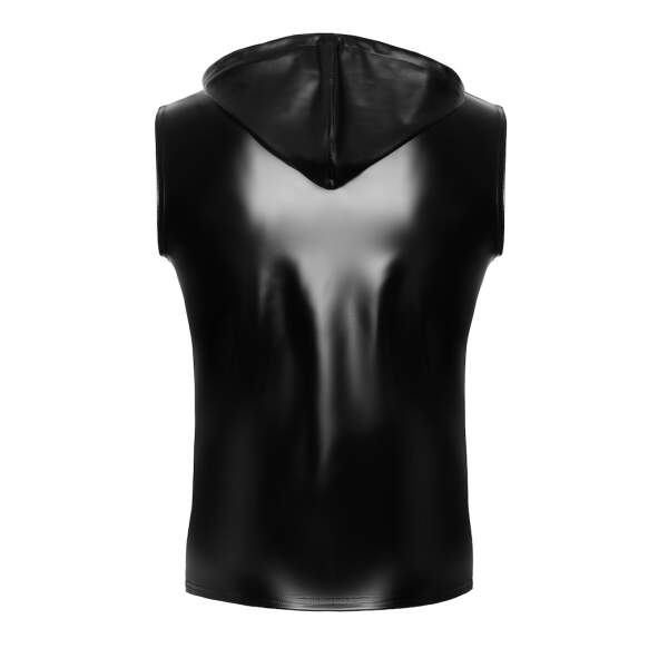 Noir Handmade - H081 - Frenzy - Sleeveless Hoodie - Capuchon - Wetlook - Zwart - Afbeelding 4