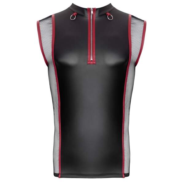 NEK - Shirt - Mouwloos - Wetlook - Gaas - Rode Accenten - Zwart - Afbeelding 6