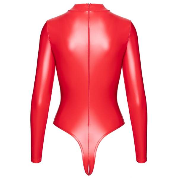 Noir Handmade - Kruisloze Stringbody met Lange Mouw - Wetlook - Rood - Afbeelding 5