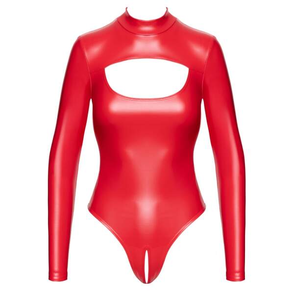Noir Handmade - Kruisloze Stringbody met Lange Mouw - Wetlook - Rood - Afbeelding 4