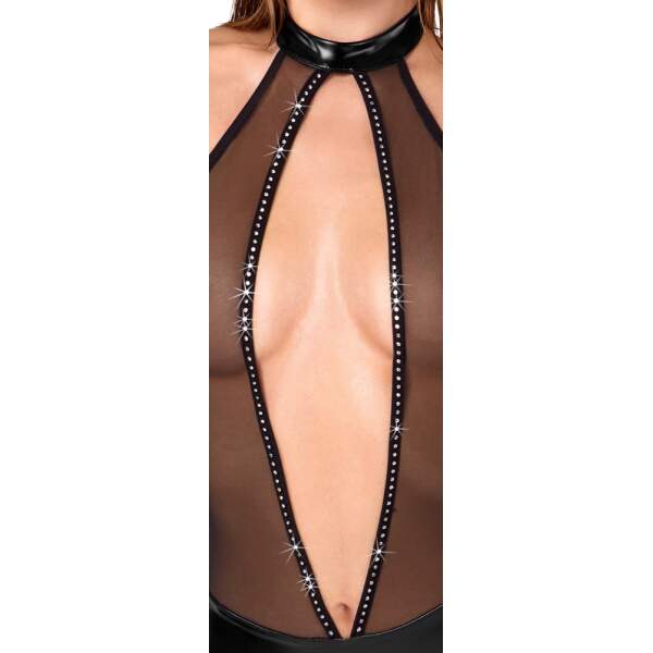 Noir Handmade - Gaas Stringbody met Strass - Wetlook - Zwart - Afbeelding 5