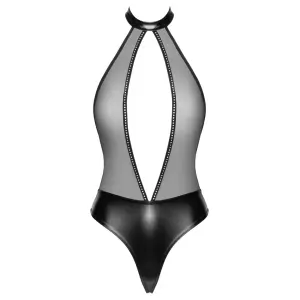 Noir Handmade - Gaas Stringbody met Strass - Wetlook - Zwart