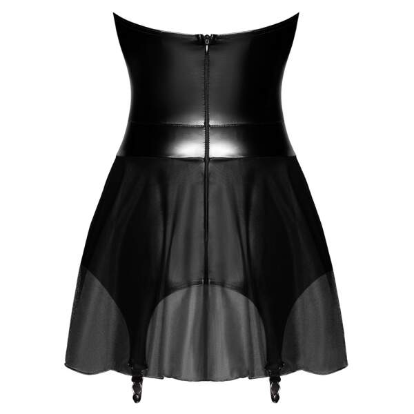Noir Handmade - Wetlook Corset Jurk met Jarretels - Zwart - Afbeelding 5