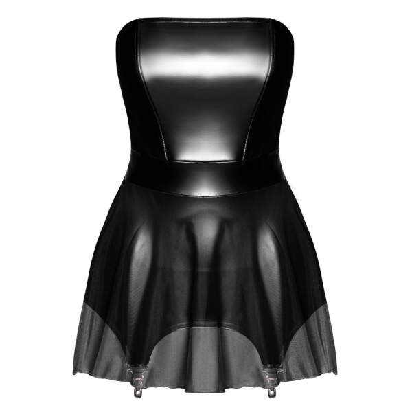 Noir Handmade - Wetlook Corset Jurk met Jarretels - Zwart - Afbeelding 4