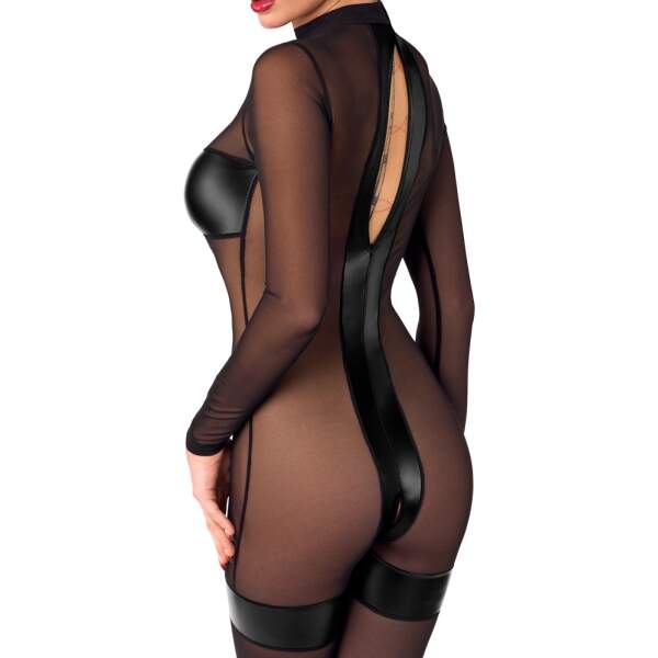 Noir Handmade - Transparante Catsuit - Kruisloos - Gaas met Wetlook - Zwart - Afbeelding 5