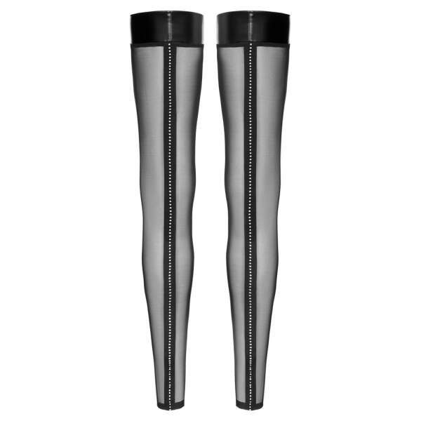 Noir Handmade - Gaas Kousen met Strass - Wetlook - Zwart - Afbeelding 5