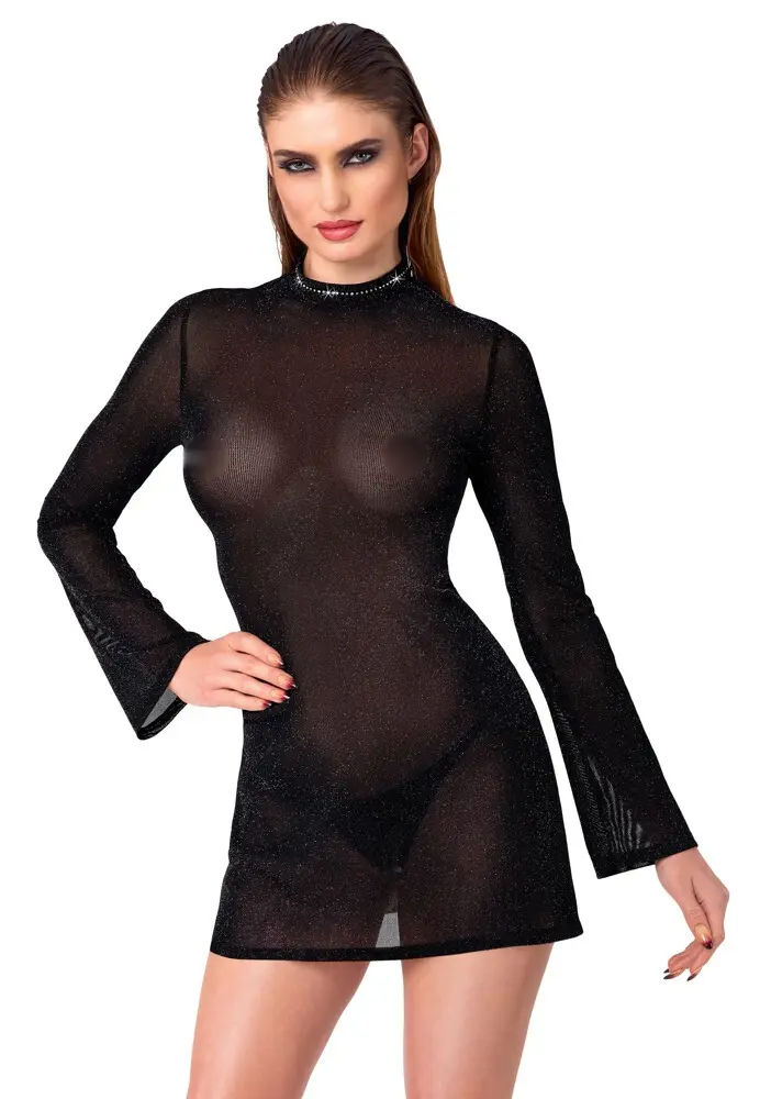 Noir Handmade - Midnight Spell - Mini Jurk - Glitters - Lurex - Zwart - Afbeelding 3