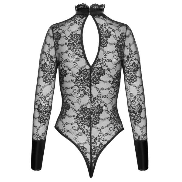 Noir Handmade - Kruisloze Stringbody van Kant en Wetlook - Zwart - Afbeelding 6
