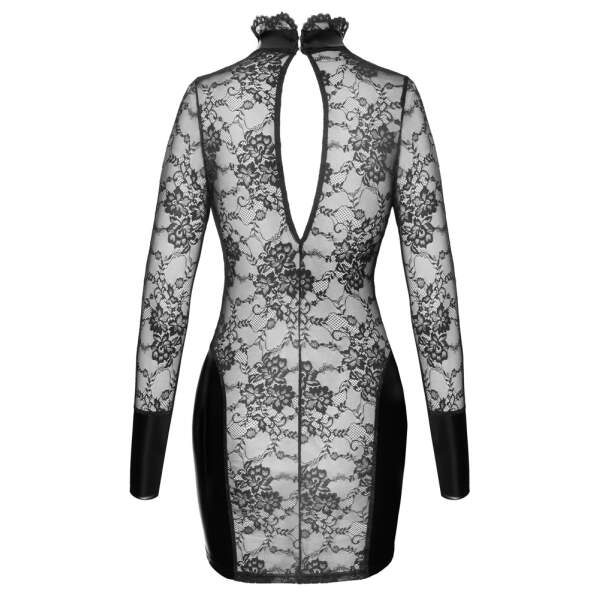 Noir Handmade - Mini Jurk van Kant en Wetlook - Zwart - Afbeelding 5