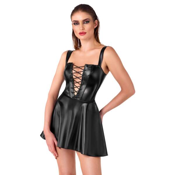 Noir Handmade - Wetlook Mini Jurk met Veter - Zwart - Afbeelding 3
