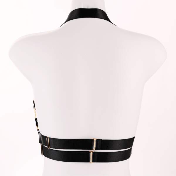 Kinky Diva - Decadence - Isis I - Open Bra - Parels - Gouden details - Harnas - Verstelbaar - Zwart - Afbeelding 9