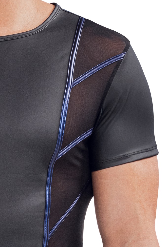 NEK - Shirt - Blauwe Strepen - Wetlook - Gaas - Zwart - Afbeelding 2