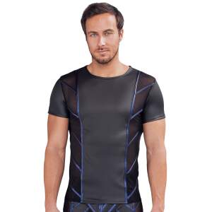 NEK - Shirt - Blauwe Strepen - Wetlook - Gaas - Zwart