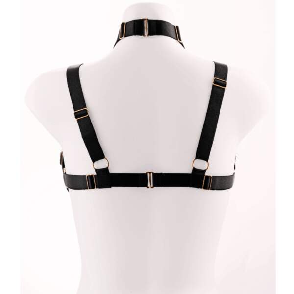 Kinky Diva - Decadence - Faustina I - Open Bra - Parels - Gouden Details - Harnas - Verstelbaar - Zwart - Afbeelding 8