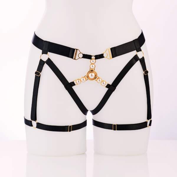 Kinky Diva - Decadence - Faustina III- Parels - Gouden Details - Heupgordel - Harnas - Zwart - Afbeelding 7