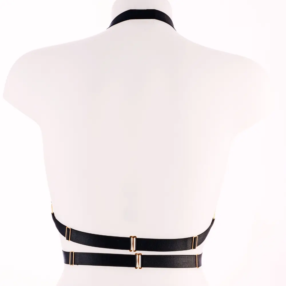 Kinky Diva - Decadence - Faustina II - Open Bra - Parels - Gouden Details - Harnas - Verstelbaar - Zwart - Afbeelding 9