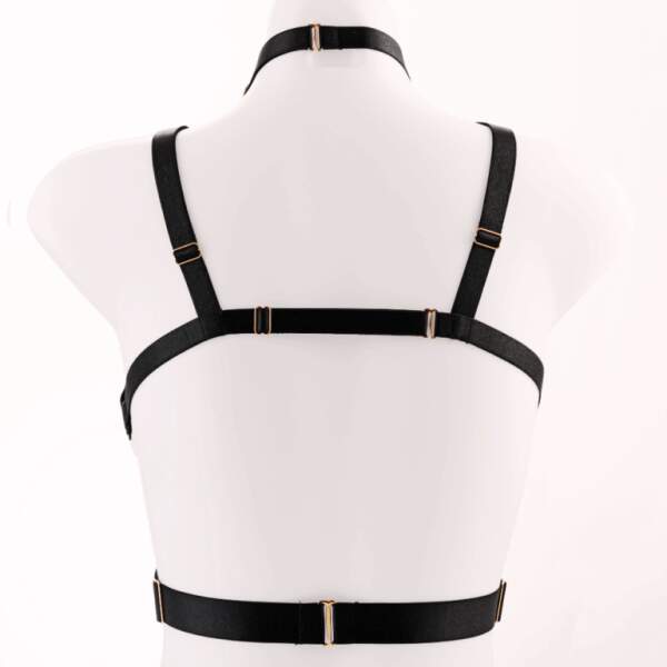 Kinky Diva - Decadence - Pompeia II - Open Bra Cross Over - Parels - Gouden Details - Harnas - Verstelbaar - Zwart - Afbeelding 7