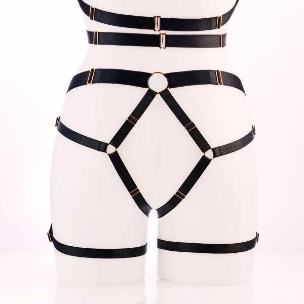 Kinky Diva - Decadence - Pompeia III - Parels - Gouden Details - Heupgordel - Harnas - Zwart - Afbeelding 7