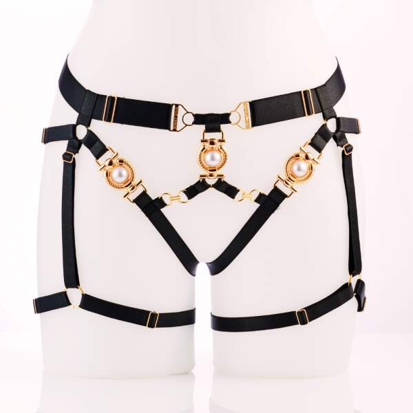 Kinky Diva - Decadence - Pompeia III - Parels - Gouden Details - Heupgordel - Harnas - Zwart - Afbeelding 6