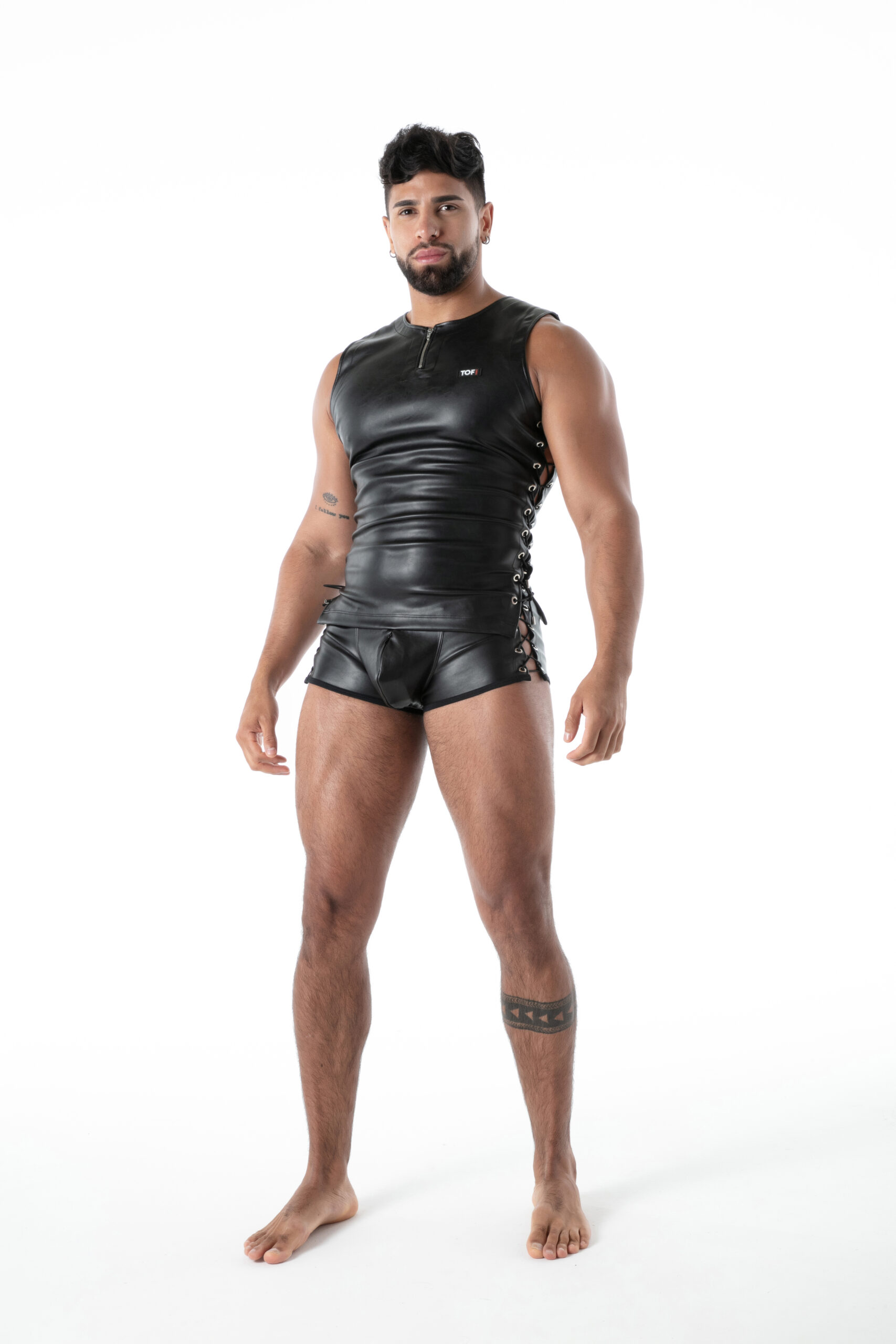 TOF PARIS - Stoer Kunstleren Tank Top met Vetersluitingen - Zwart - Afbeelding 5