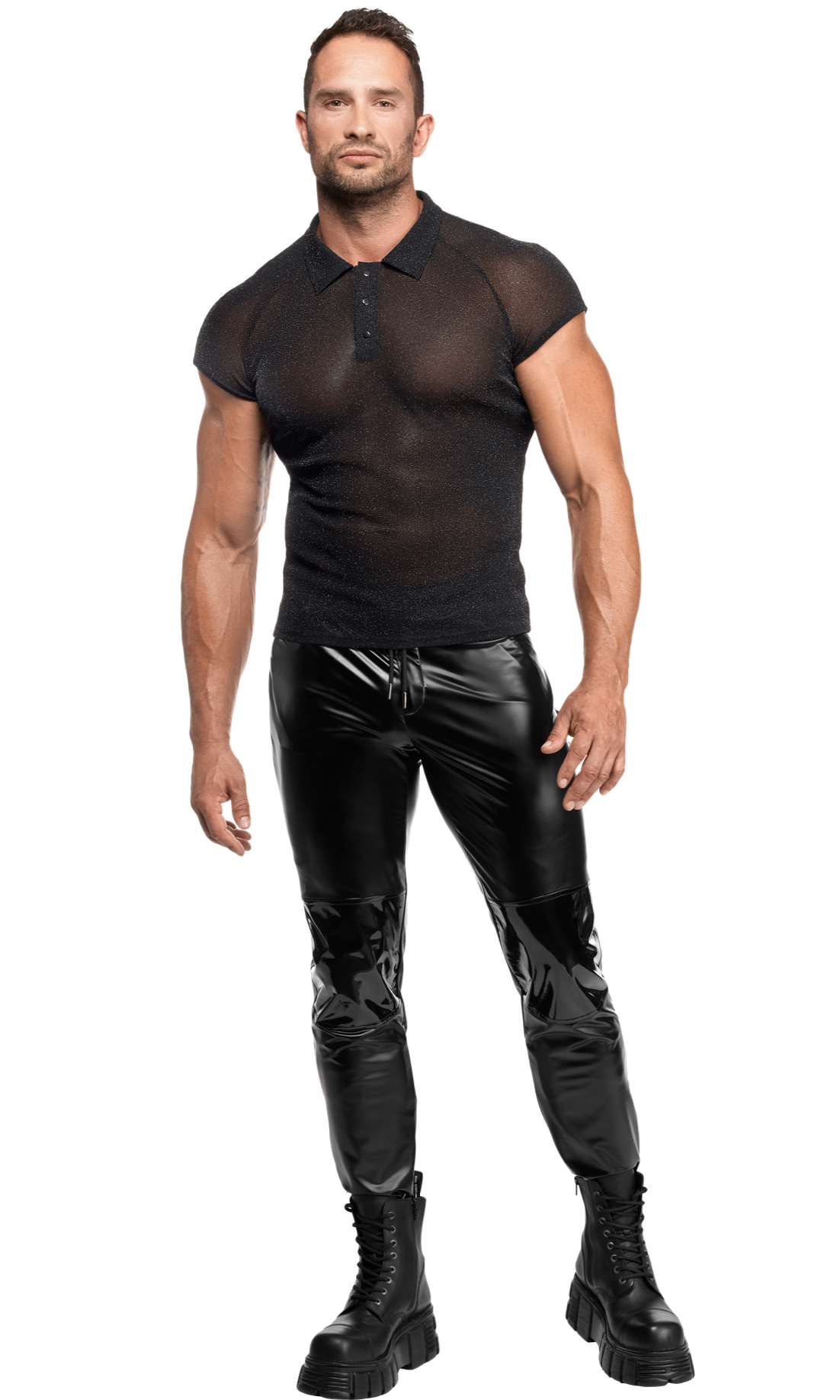 Noir Handmade - H082 - Onyx Veil Polo - Shirt - Lurex - Zwart - Afbeelding 3