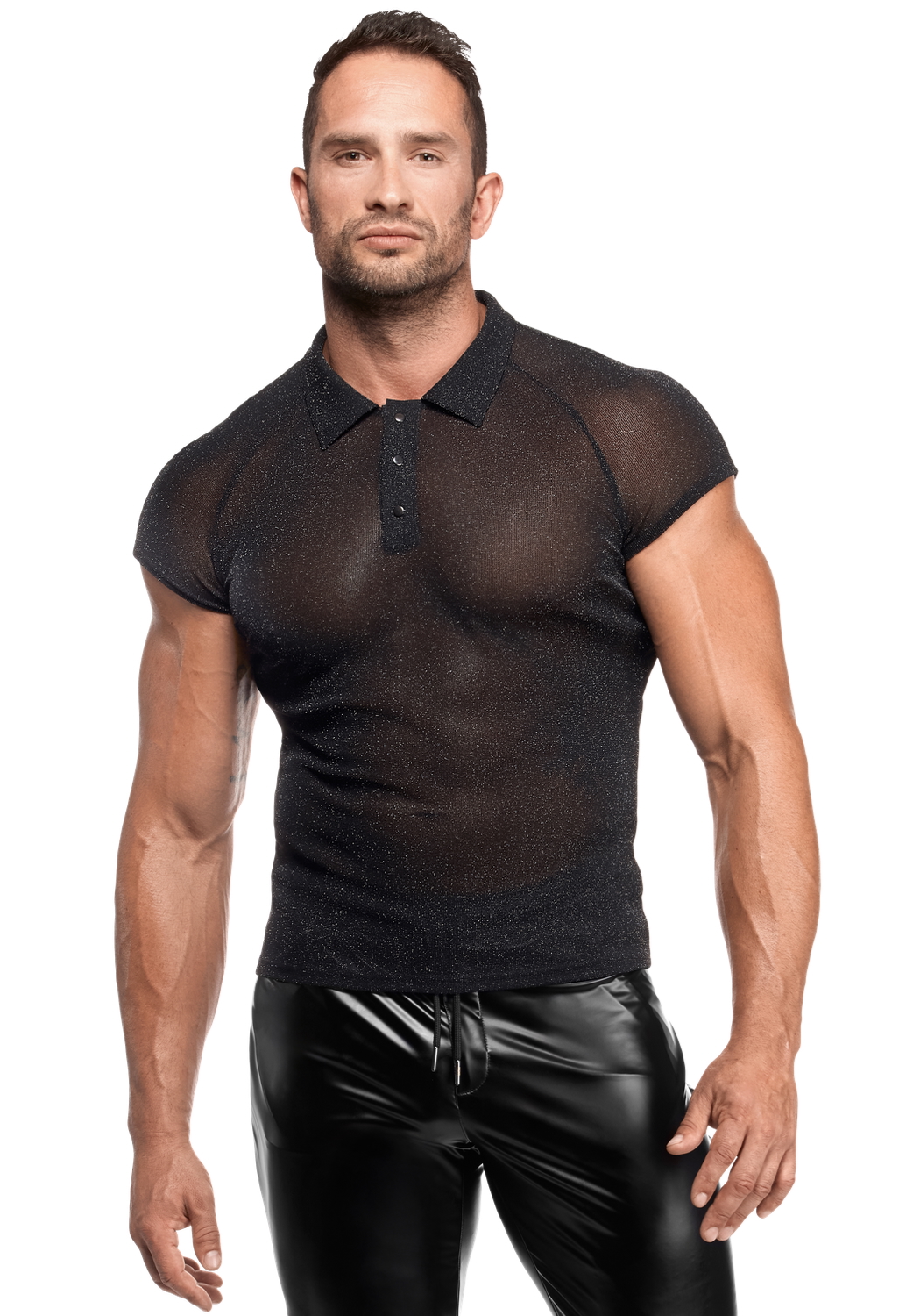 Noir Handmade - H082 - Onyx Veil Polo - Shirt - Lurex - Zwart - Afbeelding 2