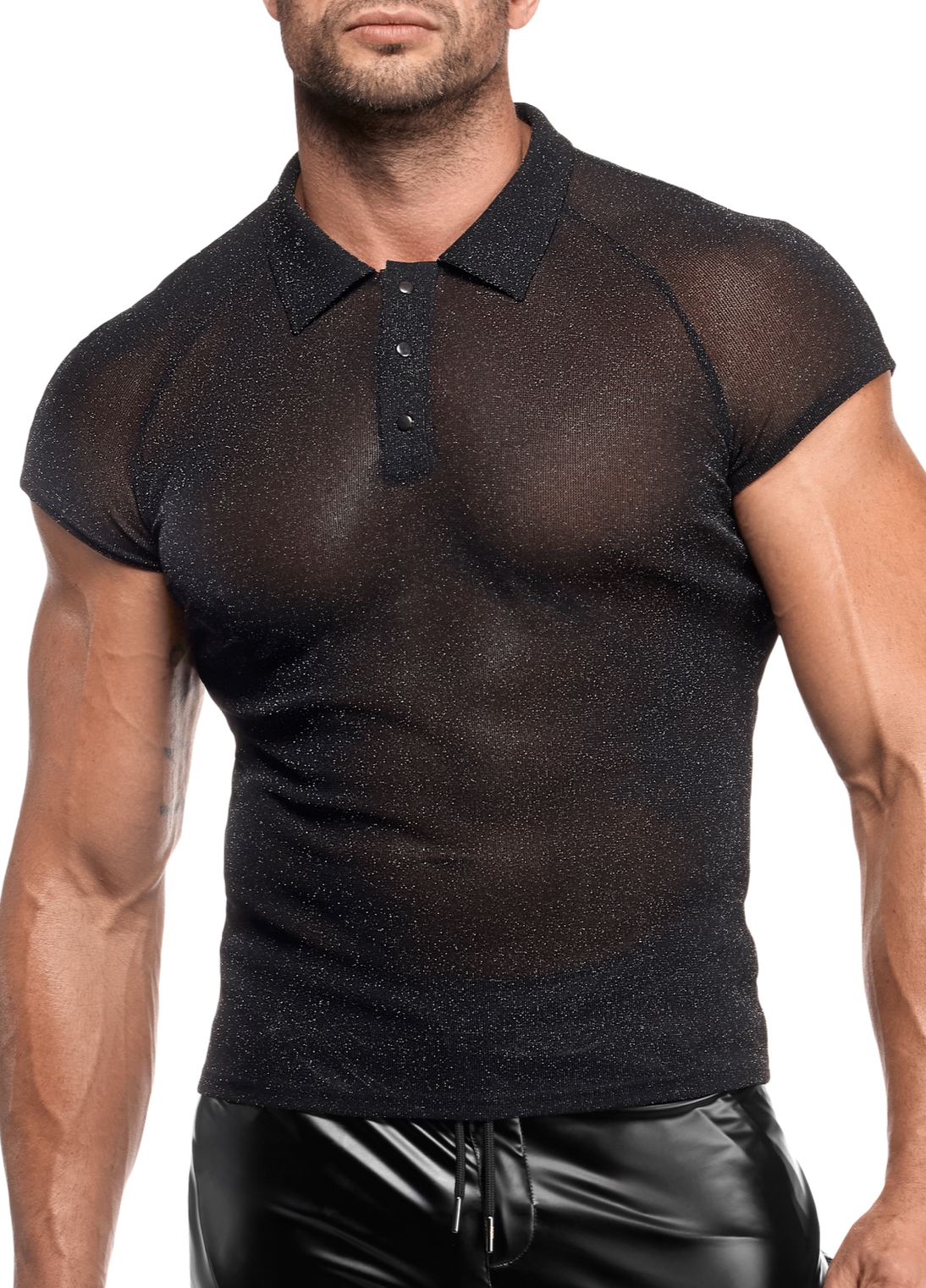 Noir Handmade - H082 - Onyx Veil Polo - Shirt - Lurex - Zwart