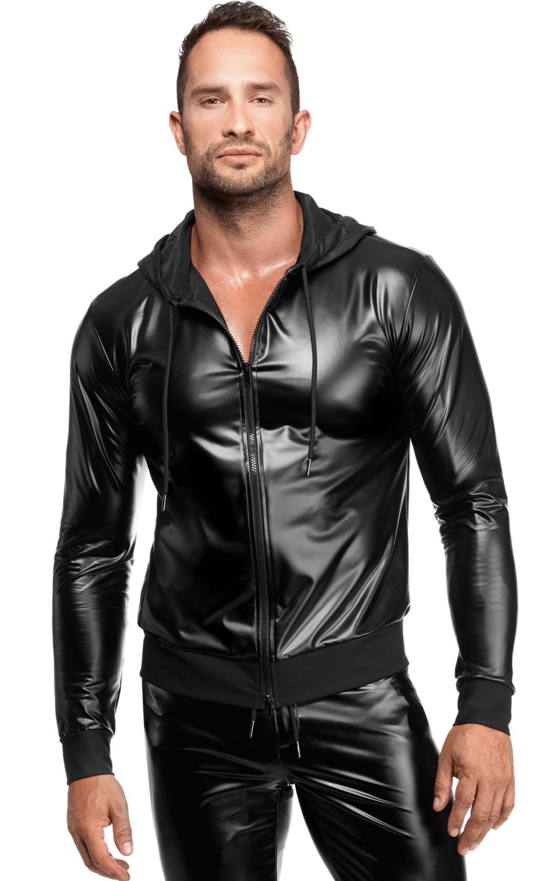 Noir Handmade - H086 - Vexen - Hooded Jacket - Wetlook - Zwart - Afbeelding 2