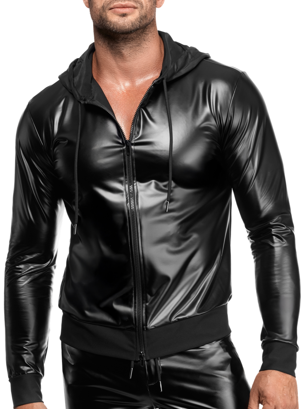 Noir Handmade - H086 - Vexen - Hooded Jacket - Wetlook - Zwart