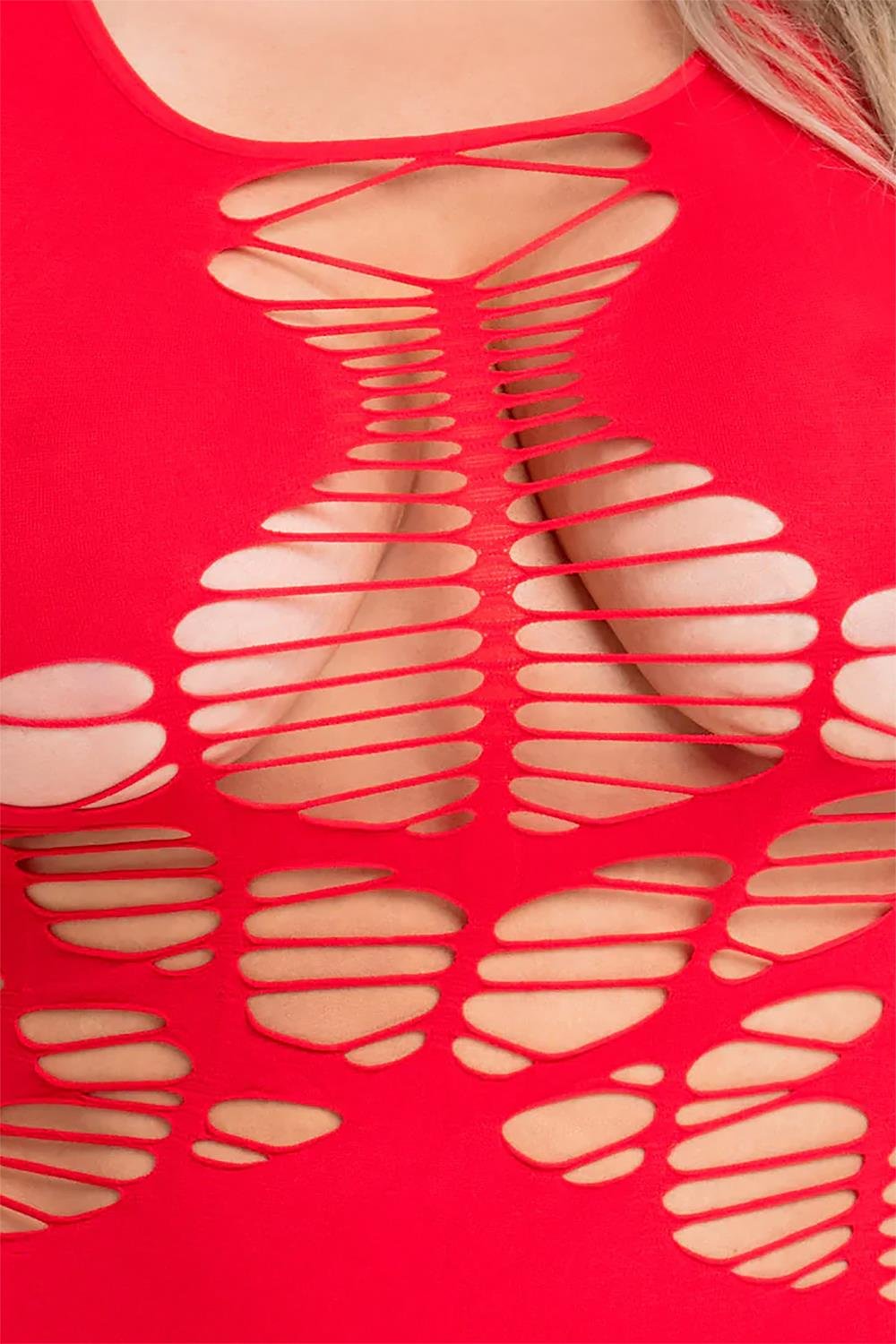 Pink Lipstick - Dynamite Diva Dress - Visnet Bodystocking Jurkje - Plus Size - Rood - Afbeelding 3