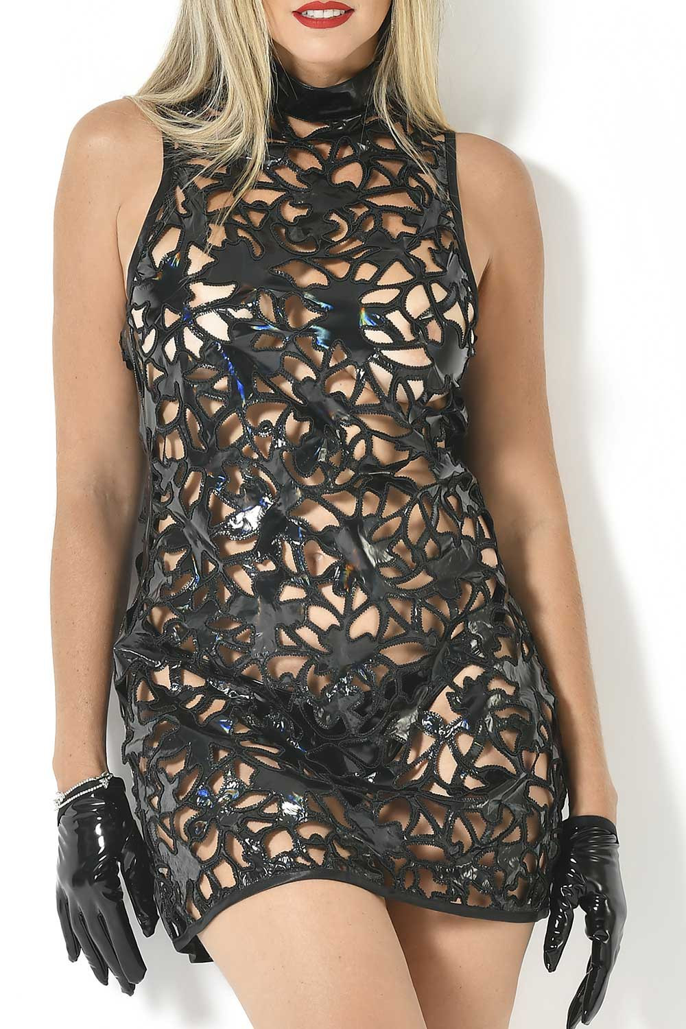 Patrice Catanzaro - Jurk Alganys - Opengewerkt Lak - Zwart