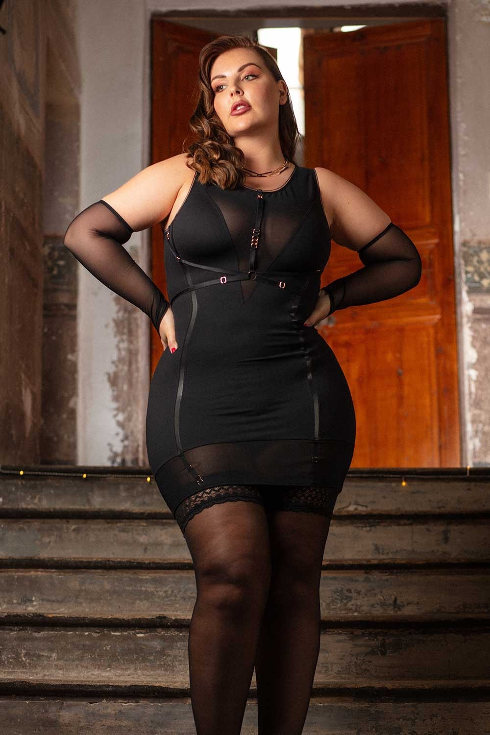 Patrice Catanzaro - Exclusieve Jurk met Harnas en Jarretelles - Bodyshaping - Zwart - Afbeelding 3