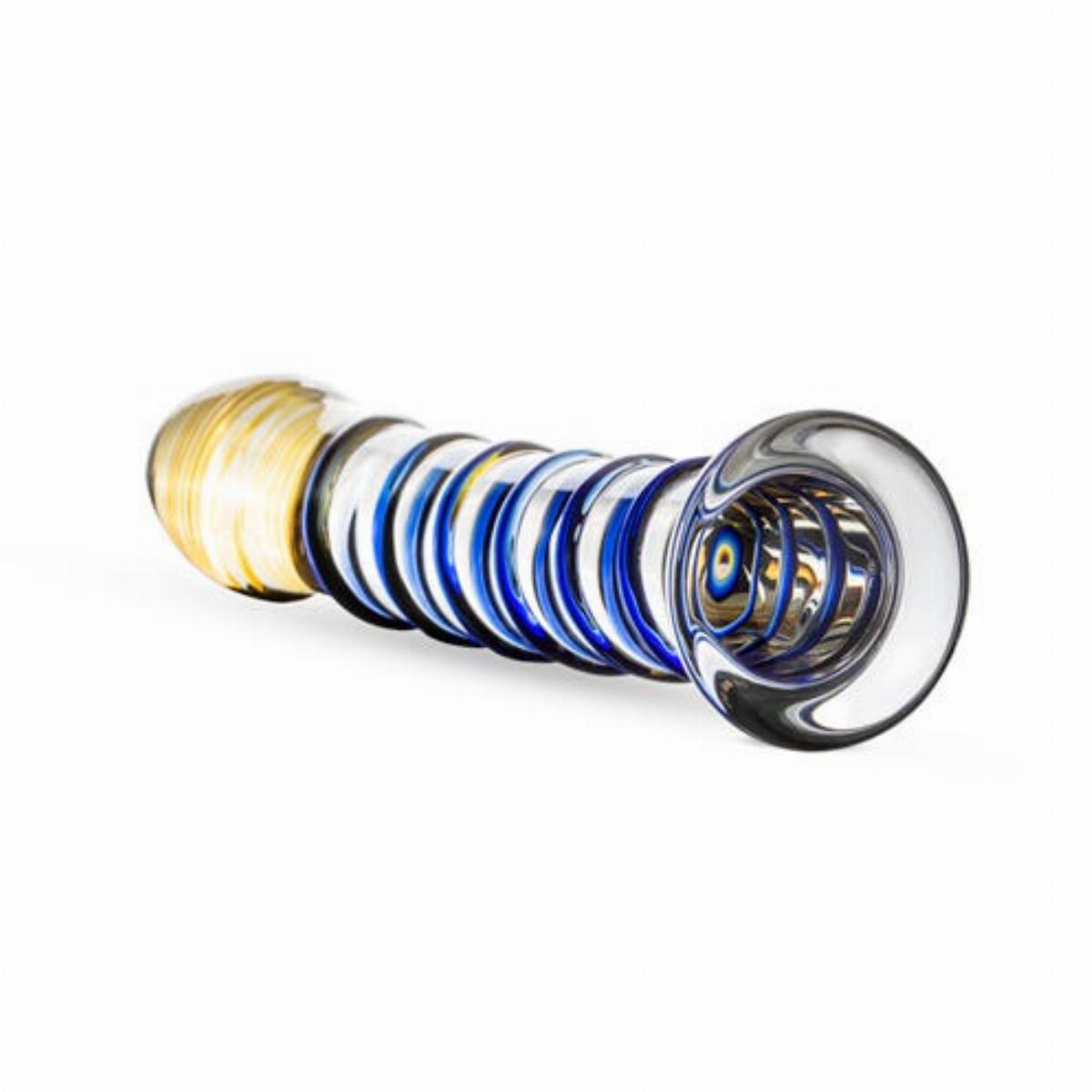 Glazen Dildo - G-Spot/Prostaat/Anaal Dildo - Blauwe Ribbels - Afbeelding 2