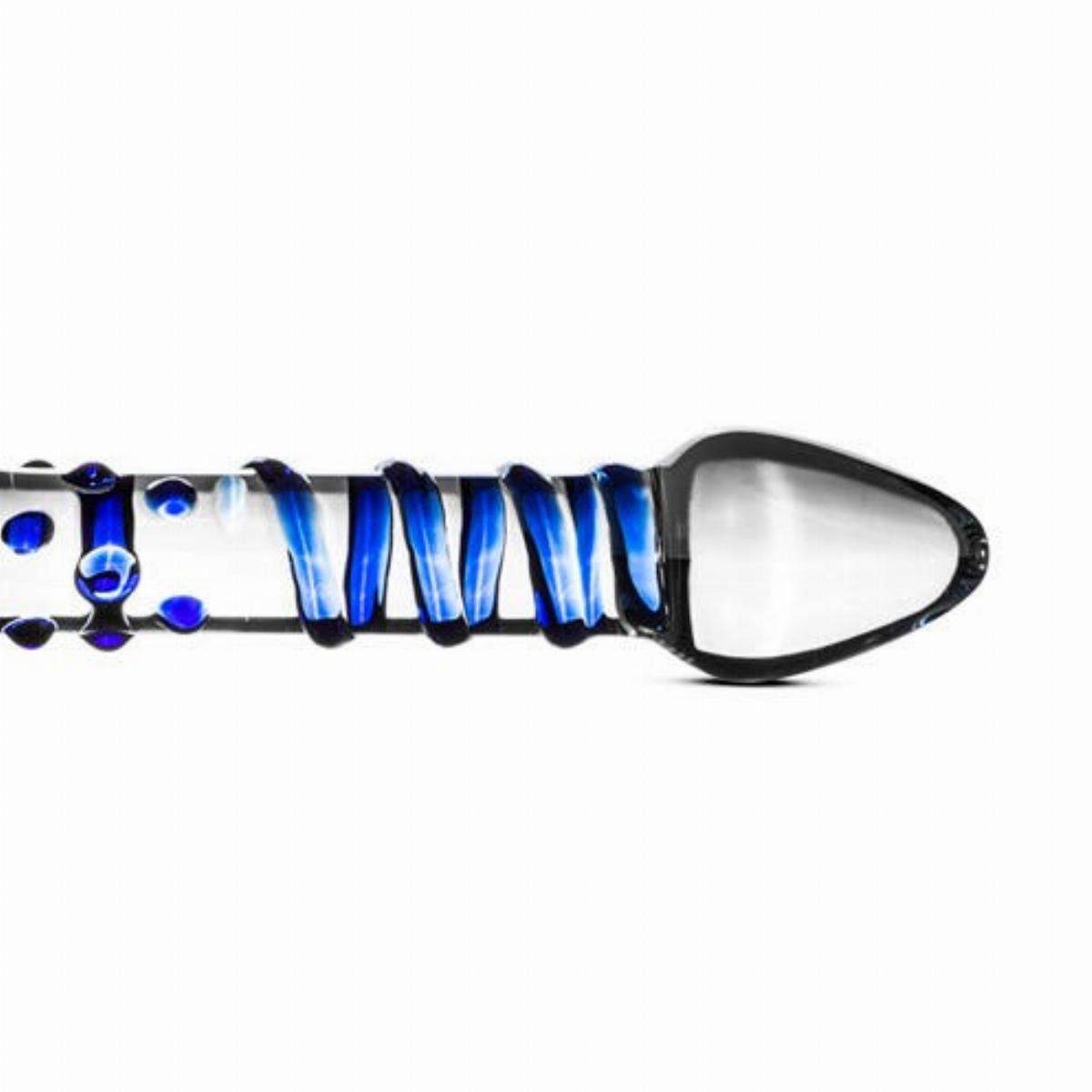 Dubbele Glazen Dildo - G-Spot/Prostaat/Anaal Dildo - Blauwe Ribbels en Noppen - Afbeelding 3