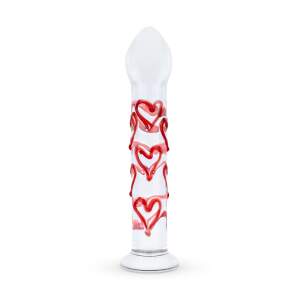 Glazen Dildo met Rode Hartjes - G-Spot/Anaal Dildo