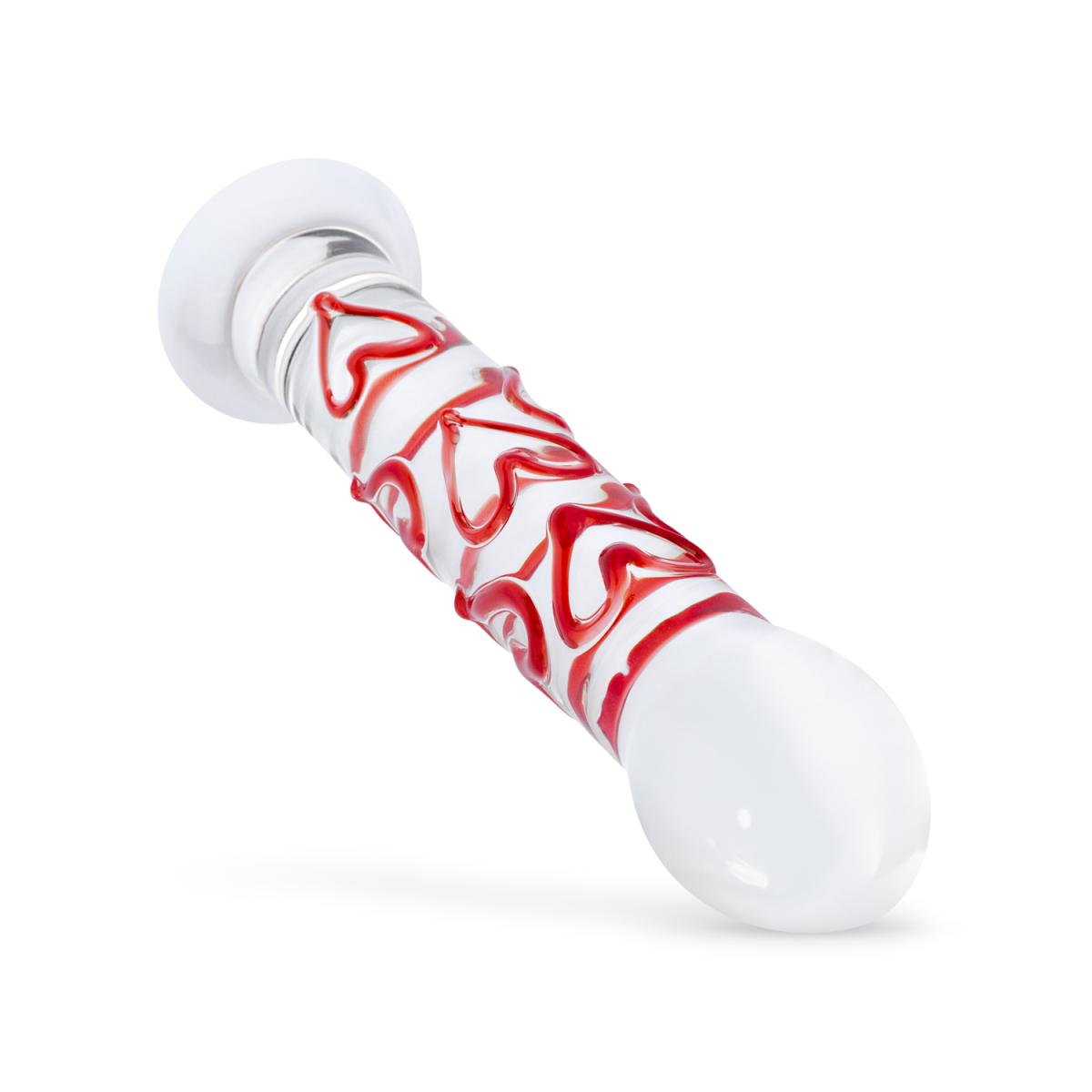 Glazen Dildo met Rode Hartjes - G-Spot/Anaal Dildo - Afbeelding 4