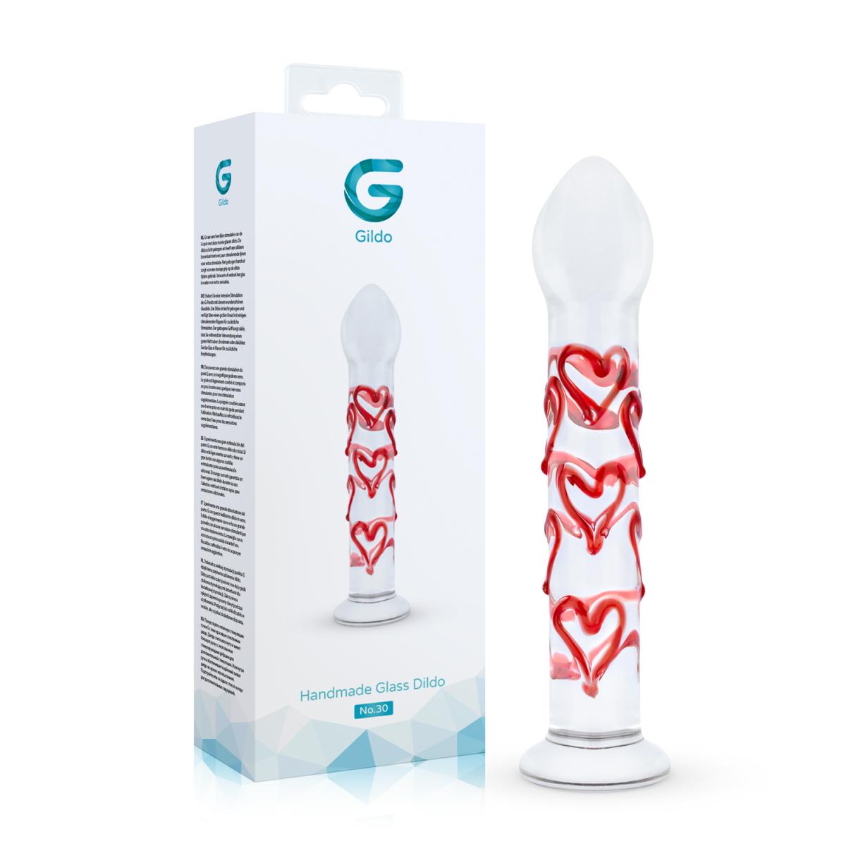 Glazen Dildo met Rode Hartjes - G-Spot/Anaal Dildo - Afbeelding 6