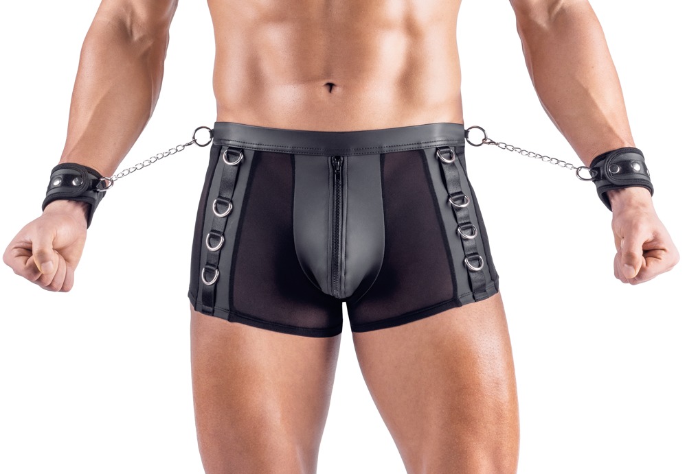 Fetish open back pants svenjoyment met cuffs front