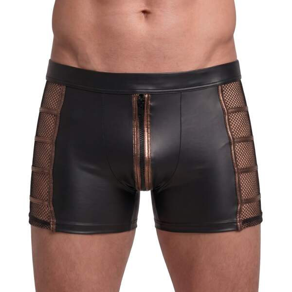 Zwarte wetlook boxershort met mesh en koperkleurige details Front
