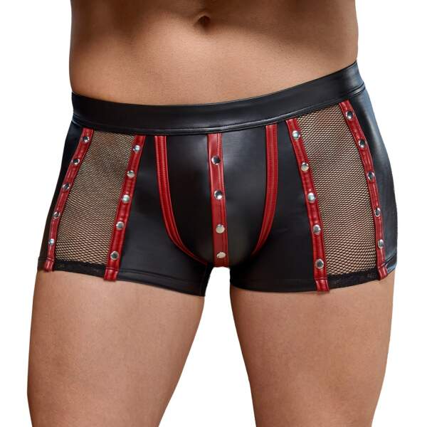 Wetlook Short met Mesh Rode Strepen en Studs - NEK