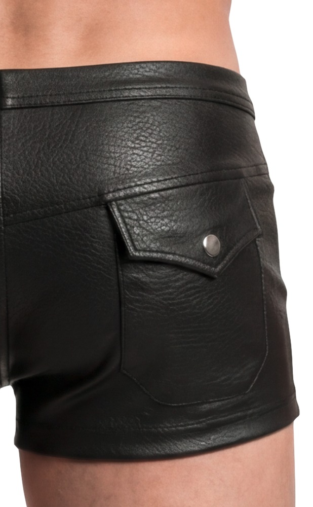 Sexy Heren Fetish Short van Zwart Kunstleer met Drukknopen – Svenjoyment pocket