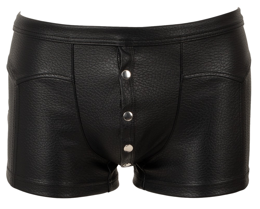 Sexy Heren Fetish Short van Zwart Kunstleer met Drukknopen – Svenjoyment ghost front