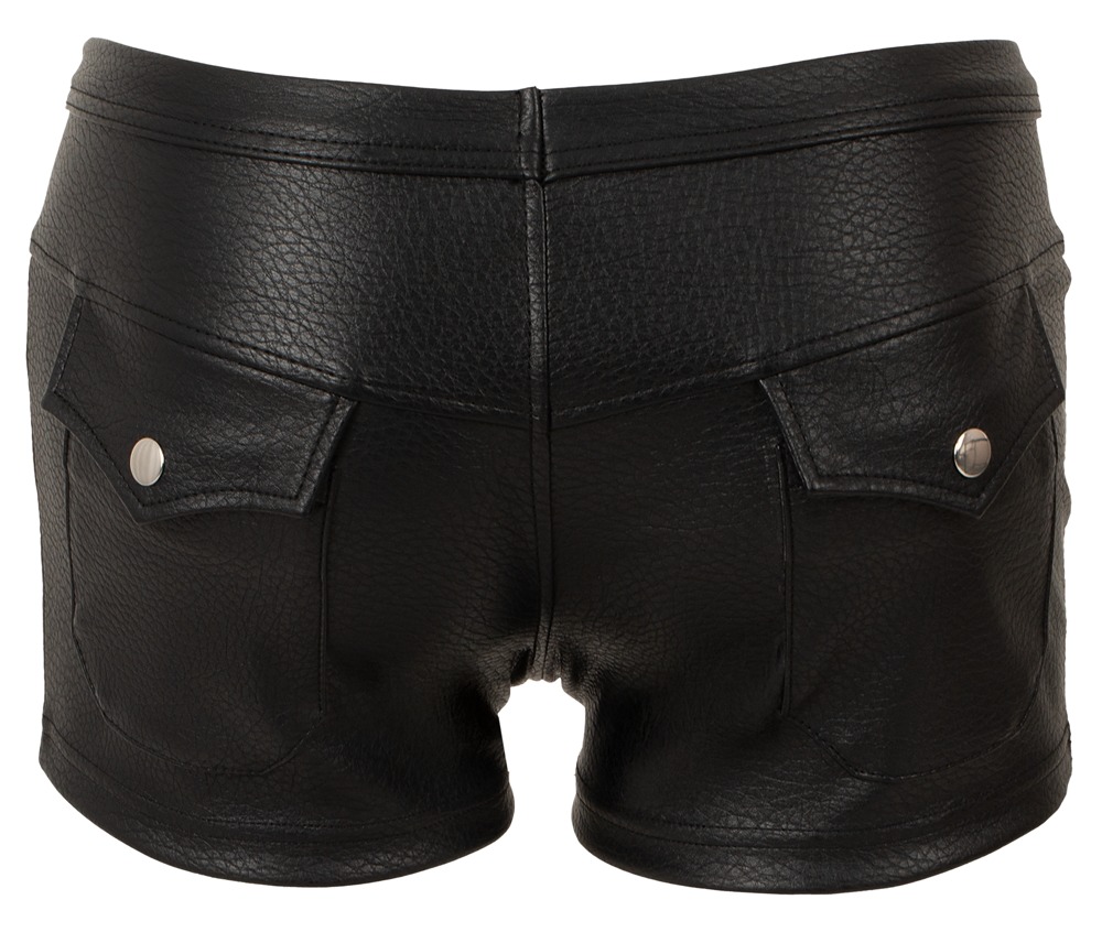 Sexy Heren Fetish Short van Zwart Kunstleer met Drukknopen – Svenjoyment ghost back